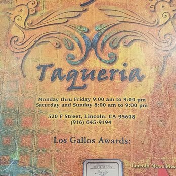 Los Gallos Taqueria - Menu cover - Mexican Near Me - Lincoln, California Los Gallos Taqueria - Menu cover - Mexican Near Me - Lincoln, California