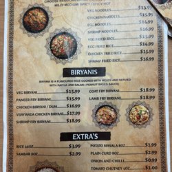 Indian Chinese Fusion Dishes + Biryanis + Additional Items A La Cart