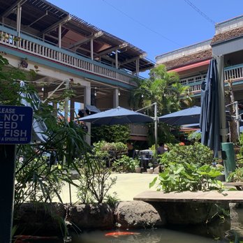 Down the Hatch Maui - Koi pond in seating area - Seafood Near Me - Lahaina, Hawaii