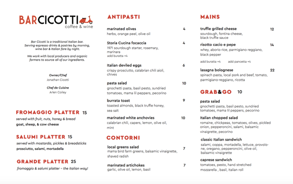 Menu photo 4 Bar Cicotti Bellingham, WA Menu photo 4 Bar Cicotti Bellingham, WA