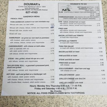 Doumar's Cones & Barbecue - Menu (Nov 2022) - Barbeque Near Me - Norfolk, Virginia