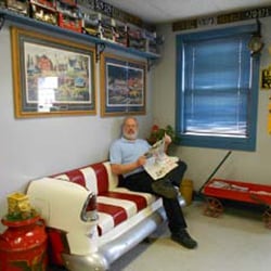 Clipperton's Auto Repair - Sam in the fun, comfy waiting area.