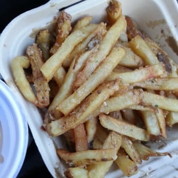 Boulevard Burger - The soggy garlic fries that were really sad.  No fry should ever be treated like this. - Burgers Near Me - Castro Valley, California