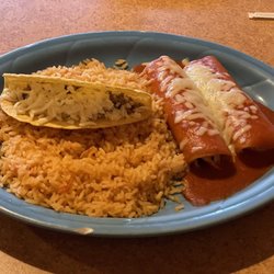 Casa Tequila Mexican Resteraut - Combination #1 with rice, heavy enchilada sauce.