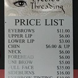 Sid’s Eyebrow Threading - Prices