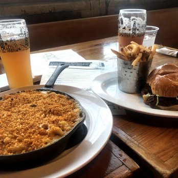 Druthers Brewing Company - Druther's Mac, house veggie burger, a beer I can't remember, and the strawberry gose. - Burgers Near Me - Albany, New York Druthers Brewing Company - Druther's Mac, house veggie burger, a beer I can't remember, and the strawberry gose. - Burgers Near Me - Albany, New York