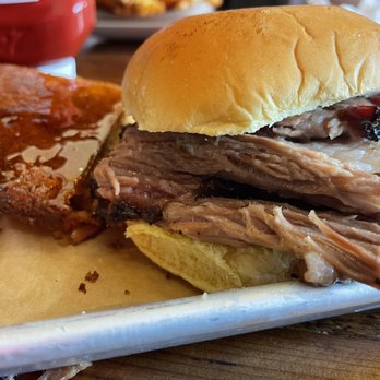 Sauced BBQ & Spirits - El Segundo - Brisket sandwich...so good with side of cornbread - Barbeque Near Me - El Segundo, California Sauced BBQ & Spirits - El Segundo - Brisket sandwich...so good with side of cornbread - Barbeque Near Me - El Segundo, California