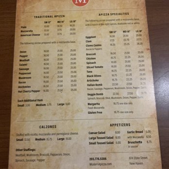Modern Apizza - menu - Pizza Near Me - New Haven, Connecticut
