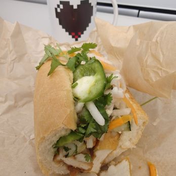 Lotus Banh Mi - Tofu Bahn Me - split view  Veggiecado Banh Mi - Vietnamese Near Me - Chicago, Illinois