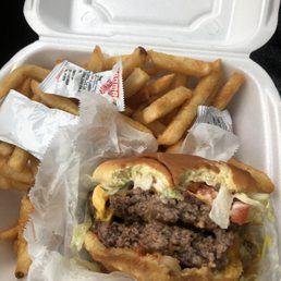 a hamburger and french fries a hamburger and french fries