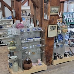 Rollermills Antique Center - Blue decorative crocks and jugs.