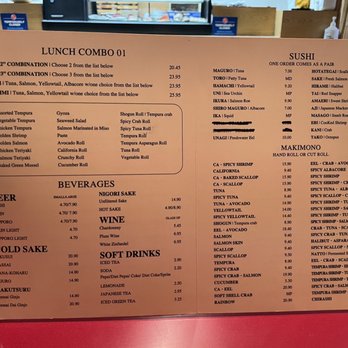 Shogun Sushi - Lunch Menu - Sushi Bars Near Me - Palmdale, California