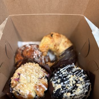Sweeter Side Bakeshop - Chocolate croissant, cinnamon roll, black bottom and blueberry muffin pastry bundle. - Bakeries Near Me - Pasadena, Maryland