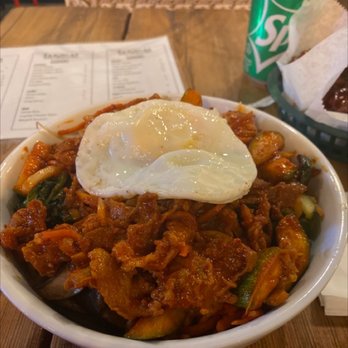 Takorea BBQ - Bibimbowl with spicy pork - Korean Near Me - Harrison, New Jersey Takorea BBQ - Bibimbowl with spicy pork - Korean Near Me - Harrison, New Jersey