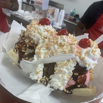 Ken's Ice Cream Parlor - Banana split with coconut pineapple, rocky road and strawberry ice cream. - Ice Cream & Frozen Yogurt Near Me - Carson, California
