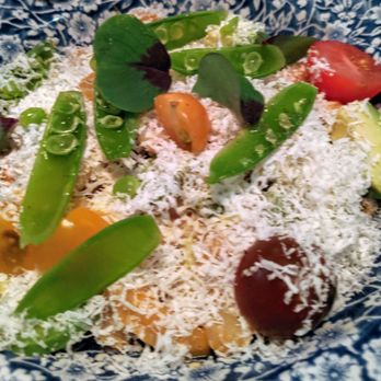 Campfire - House-made cavatelli pasta with fresh heirloom grape tomatoes sugar snap peas avocado grilled corn - New American Near Me - Carlsbad, California Campfire - House-made cavatelli pasta with fresh heirloom grape tomatoes sugar snap peas avocado grilled corn - New American Near Me - Carlsbad, California