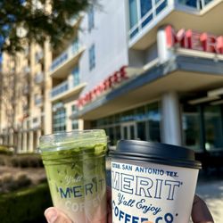 Merit Coffee - Strawberry Matcha and dolce spice latte