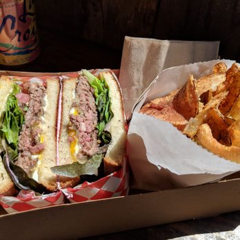 Dad's Luncheonette - Burger and chips. Flavorful and tender, and thin and crisp! - New American Near Me - Half Moon Bay, California
