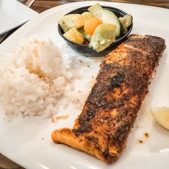Crabby's Dockside - Salmon and coconut rice - Seafood Near Me - Clearwater Beach, Florida Crabby's Dockside - Salmon and coconut rice - Seafood Near Me - Clearwater Beach, Florida