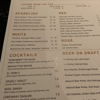 Claremont Lobby Lounge & Bar - Drink menu - Cocktail Bars Near Me - Berkeley, California