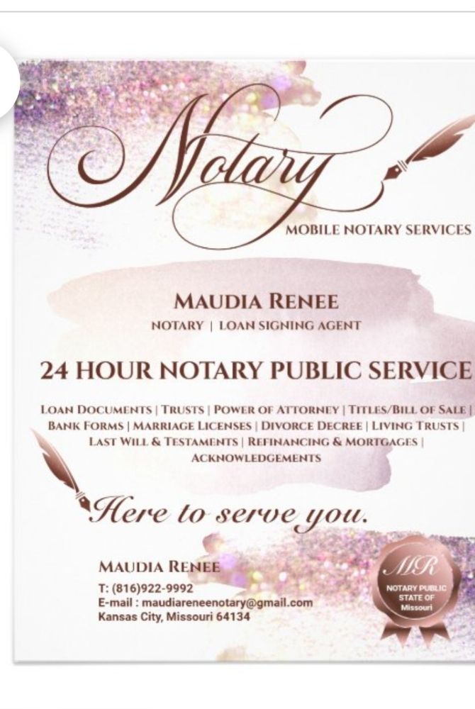 MAUDIA RENEE NOTARY Updated August 2024 Request a Quote Kansas City, Missouri Notaries