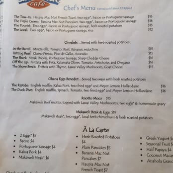 Anuenue Cafe - Menu as of April 2016 - Cafes Near Me - Koloa, Hawaii