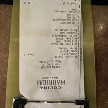 Cocina Madrigal - Bill for 2 drinks and one trip appetizer. - Tacos Near Me - Phoenix, Arizona