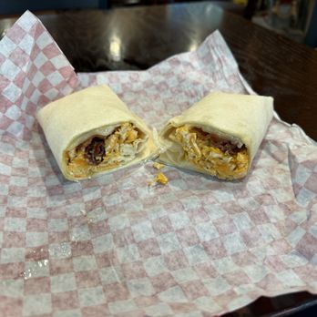 Mountain Tripper Cafe & Tea House - Breakfast Burrito (egg, bacon, cheese) with a plain flour tortilla). 1/6/26 - Coffee & Tea Near Me - Shaver Lake, California Mountain Tripper Cafe & Tea House - Breakfast Burrito (egg, bacon, cheese) with a plain flour tortilla). 1/6/26 - Coffee & Tea Near Me - Shaver Lake, California