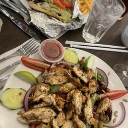 Cranberry Apple salad with chicken -and special this evening the gyro and fries (their fries were FANTASTIC!) Cranberry Apple salad with chicken -and special this evening the gyro and fries (their fries were FANTASTIC!)