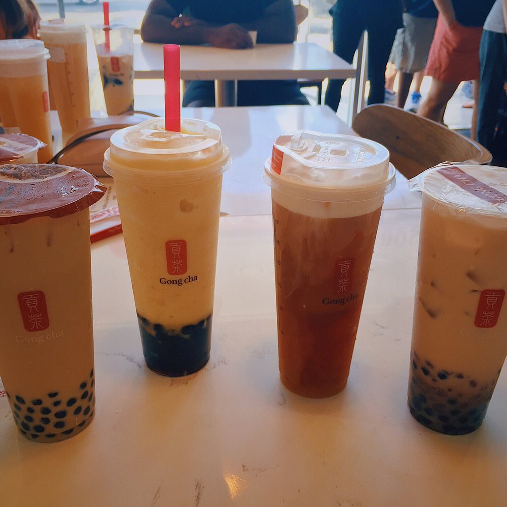 Gong Cha - Pearl MT, Mango Milk Slush (w/ boba), Milk Foam Tea (Earl Grey), and Pearl MT (w/ red beans) - Bubble Tea Near Me - Austin, Texas