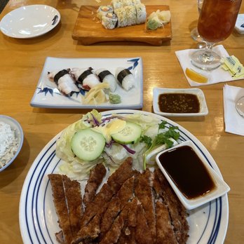 Sushi Sono - Pork tonkatsu with salad, and a bowl of rice. Tako and ika sushi. - Japanese Near Me - Columbia, Maryland