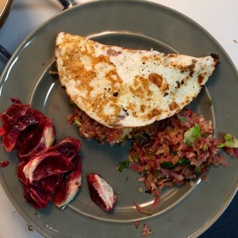 Hungry Harvest - Brussels sprouts and watermelon radish egg white omelette with a side of blood orange!  All Hungry Harvest-acquired - CSA Near Me - Baltimore, Maryland