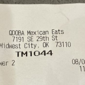 QDOBA Mexican Eats - Receipt - Mexican Near Me - Midwest City, Oklahoma QDOBA Mexican Eats - Receipt - Mexican Near Me - Midwest City, Oklahoma