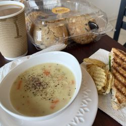 Areum's Sweet Recipes - Half a sandwich and soup and coffee. Cookies for later.