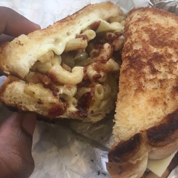 Mac Mart - Grilled Mac and Cheese sandwich with bacon bits - American Near Me - Philadelphia, Pennsylvania Mac Mart - Grilled Mac and Cheese sandwich with bacon bits - American Near Me - Philadelphia, Pennsylvania