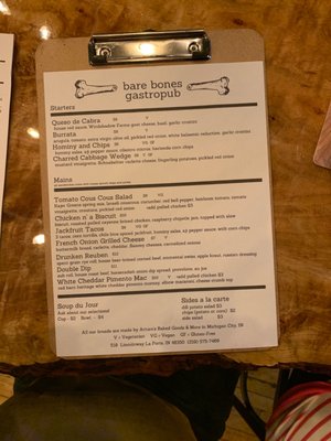 Menu photo 3 Bare Bones Gastropub La Porte, IN
