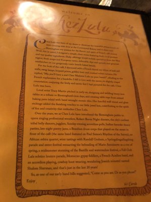 Menu photo 8 Chez Lulu Birmingham, AL
