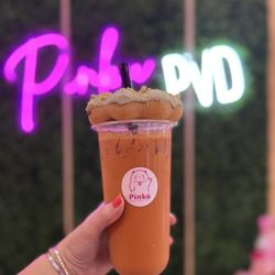 Pinku Mochi Donut Cafe - Thai tea and a golden matcha donut