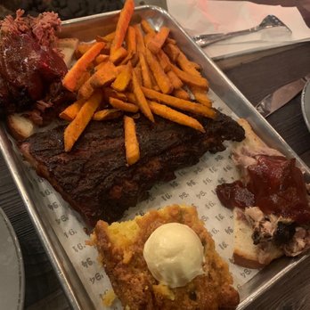 Smoke Daddy - Smoked Meat Platter with Sweet Potato Fries, Pulled Pork, burnt ends, and Half St. Louis ribs plus Cornbread - Barbeque Near Me - Chicago, Illinois Smoke Daddy - Smoked Meat Platter with Sweet Potato Fries, Pulled Pork, burnt ends, and Half St. Louis ribs plus Cornbread - Barbeque Near Me - Chicago, Illinois