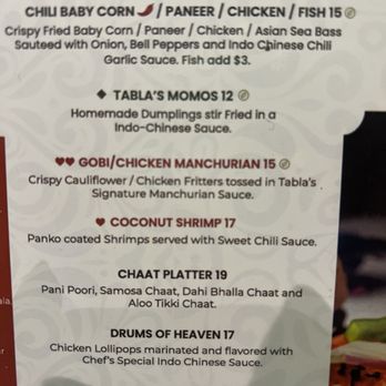 Tabla Indian Restaurant Winter Park - Partial menu (apps) - Chinese Near Me - Winter Park, Florida Tabla Indian Restaurant Winter Park - Partial menu (apps) - Chinese Near Me - Winter Park, Florida