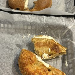 Bagel Boys Cafe - Asiago raising bagel and cinnamon raisin bagel