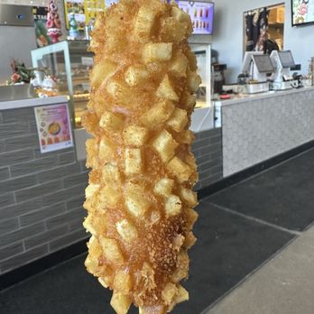 Mochinut  - Potato Half & Half- crunchy, cheesy and meaty with the hot dog! They do have different sauces you can add for free as well! - Donuts Near Me - Edina, Minnesota