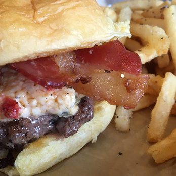 Front Porch - Spicy pimento cheese Kobe beef burger with fries - Bars Near Me - Hoover, Alabama
