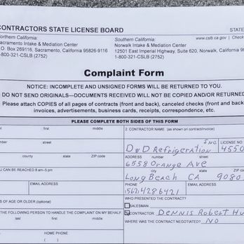 D & D Refrigeration - Complaint form - Heating & Air Conditioning/HVAC Near Me - Long Beach, California