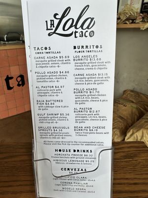 Menu photo 1 La Lola Taco Murray, UT