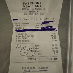 We are INSULTED waitress had to underline gratuity not included!!! She is lucky we still left a 20% tip!!!