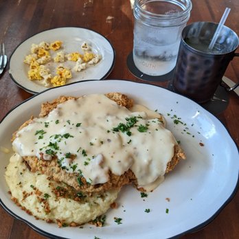 Moonshine Grill - Chicken fried steak was huge. The mashed potatoes were exciting and a great match. - Southern Near Me - Austin, Texas