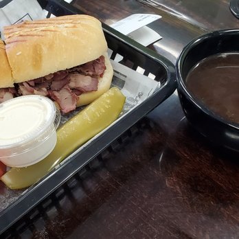 The Salty Pickle - beef dip with great aju dip and horse radish - New American Near Me - Coalinga, California The Salty Pickle - beef dip with great aju dip and horse radish - New American Near Me - Coalinga, California
