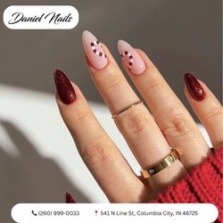 Daniel Nails - Sweet like a holiday treat! Peppermint swirls and festive red chrome for a look that is merry, bright, and bold. Book your set!