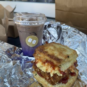 Brick + Dough - Porkroll potato katsu egg and cheese, ube latte - Pizza Near Me - Montclair, New Jersey Brick + Dough - Porkroll potato katsu egg and cheese, ube latte - Pizza Near Me - Montclair, New Jersey